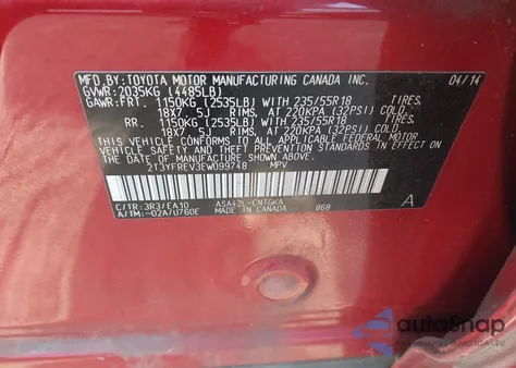 2014 Toyota Rav4 Limited from USA, damaged, VIN 2T3YFREV3EW099748